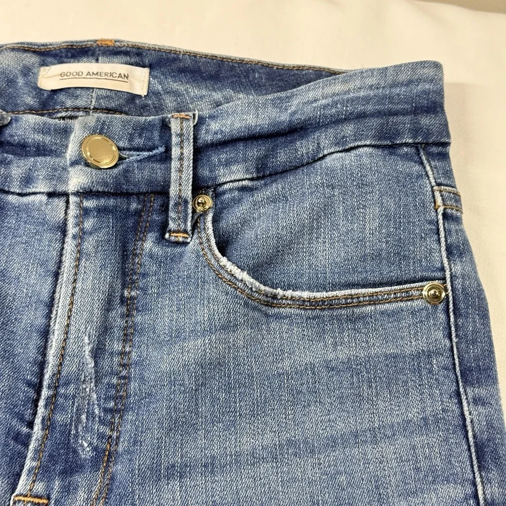 Good American Jeans Womens 0/25 Blue Good Waist High Rise Skinny Distressed - Picture 11 of 16